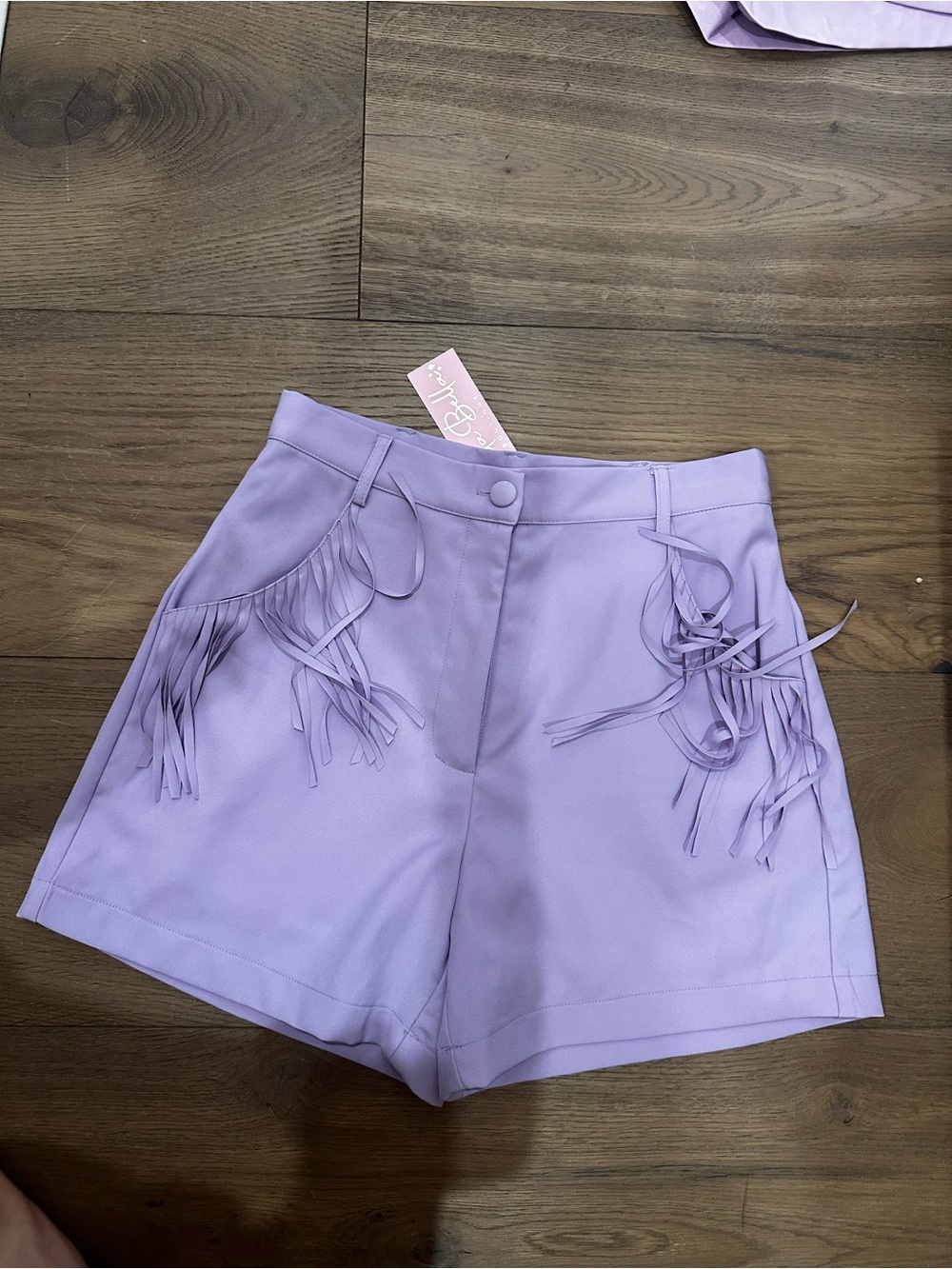 Fringed High-Waist Lilac Bermuda Shorts